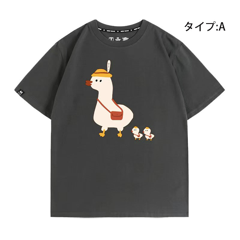 可愛いキャラ LUCKY DUCK アヒルさんトップス ユニセックス 半袖Ｔシャツ