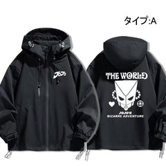 人気キャラ プリント トップス スタンドパワー フード付き メンズ 防風ジャケット