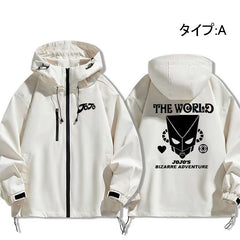 人気キャラ プリント トップス スタンドパワー フード付き メンズ 防風ジャケット