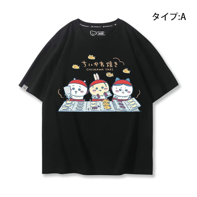 人気キャラ プリント トップス 鯛焼き ユニセックス 半袖Ｔシャツ