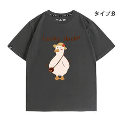 可愛いキャラ LUCKY DUCK アヒルさんトップス ユニセックス 半袖Ｔシャツ