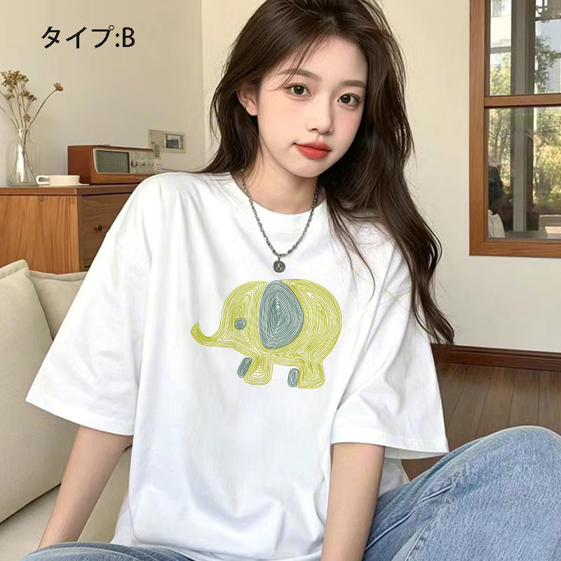 アニメ風キュートイラスト 半袖 レディース Tシャツ トップス