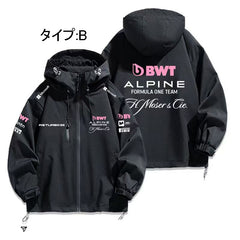 スポーツ＆カルチャー プリント レーシングロゴ総柄 メンズ 防風 防寒 ストリートジャケット