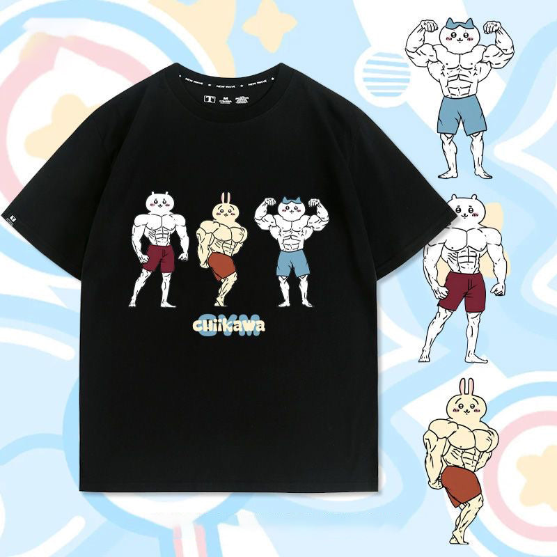 人気キャラ プリント トップス 筋肉兄貴 ユニセックス 半袖Ｔシャツ