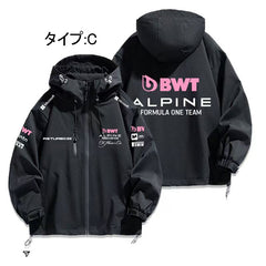 スポーツ＆カルチャー プリント レーシングロゴ総柄 メンズ 防風 防寒 ストリートジャケット