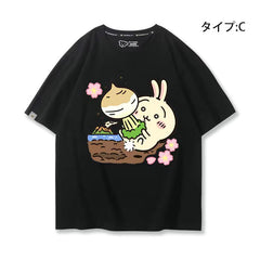 人気キャラ プリント トップス 大根を抜く ユニセックス 半袖Ｔシャツ