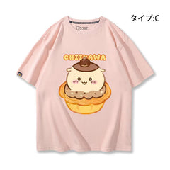 人気キャラ プリント トップス エッグタルト ユニセックス 半袖Ｔシャツ
