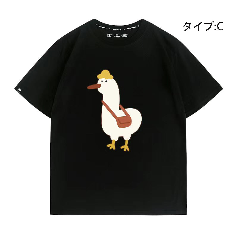可愛いキャラ LUCKY DUCK アヒルさんトップス ユニセックス 半袖Ｔシャツ
