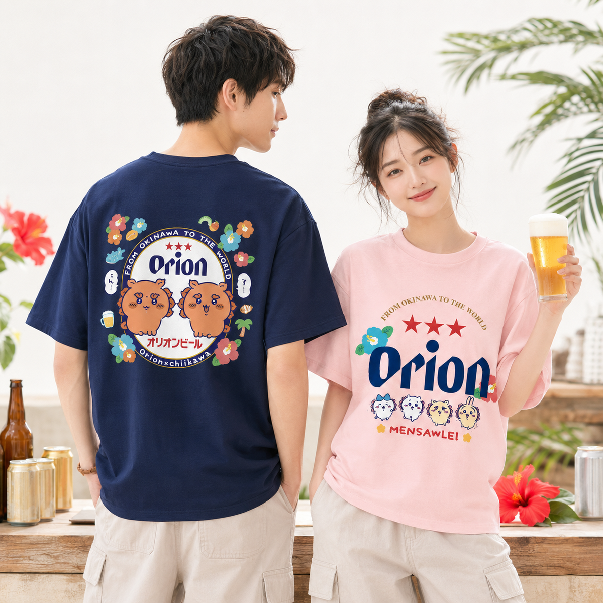 人気キャラ プリント トップス  オリオンビール ユニセックス 半袖Ｔシャツ