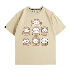 人気キャラ プリント トップス 肉まん ユニセックス 半袖Ｔシャツ