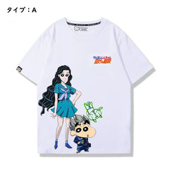 人気キャラ プリント トップス しんちゃんの奇妙な冒険 ユニセックス 半袖 Ｔシャツ