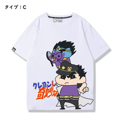 人気キャラ プリント トップス しんちゃんの奇妙な冒険 ユニセックス 半袖 Ｔシャツ