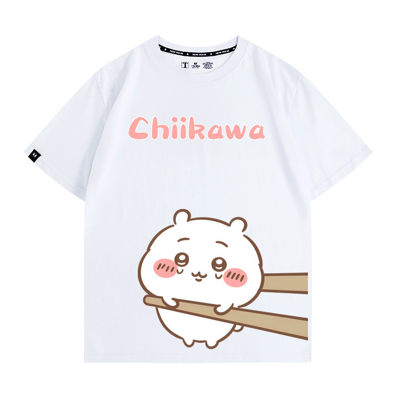 人気キャラ プリント トップス 箸で挟まれる ユニセックス 半袖Ｔシャツ