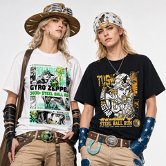 人気キャラ プリント トップス スティール・ボール・ラン風 ユニセックス 半袖Ｔシャツ