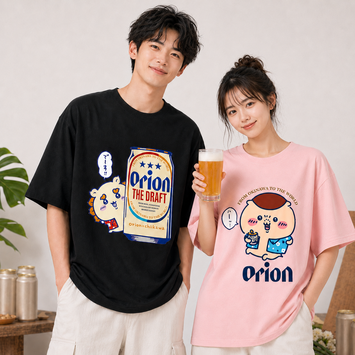 人気キャラ プリント トップス ビール ユニセックス 半袖Ｔシャツ