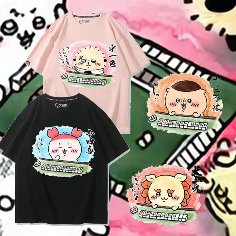 人気キャラ プリント トップス 麻雀対決 ユニセックス 半袖Ｔシャツ
