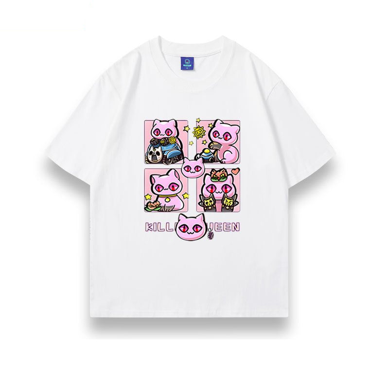 人気キャラ プリント トップス Killer Queen ネコ爆弾 ユニセックス 半袖Ｔシャツ