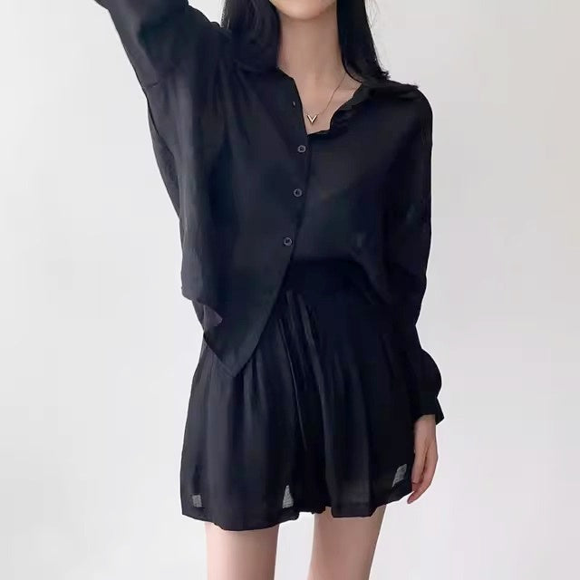 シアーシャツショートパンツセットアップ