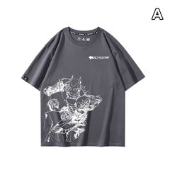 人気キャラ プリント トップス モノクロラインアート アシンメトリープリントデザイン ユニセックス 半袖 Ｔシャツ
