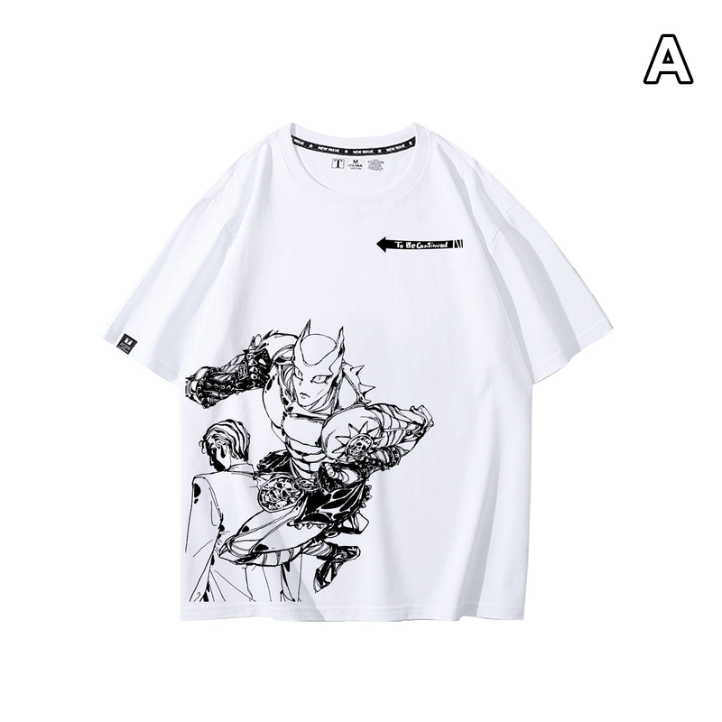 人気キャラ プリント トップス モノクロラインアート アシンメトリープリントデザイン ユニセックス 半袖 Ｔシャツ
