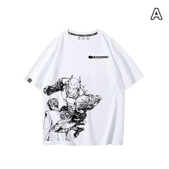 人気キャラ プリント トップス モノクロラインアート アシンメトリープリントデザイン ユニセックス 半袖 Ｔシャツ