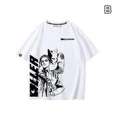 人気キャラ プリント トップス モノクロラインアート アシンメトリープリントデザイン ユニセックス 半袖 Ｔシャツ