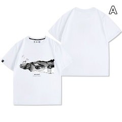 人気キャラ プリント トップス モノクロアート 7タイプのプリントデザイン ユニセックス 半袖 Ｔシャツ