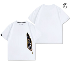 人気キャラ プリント トップス モノクロアート 7タイプのプリントデザイン ユニセックス 半袖 Ｔシャツ